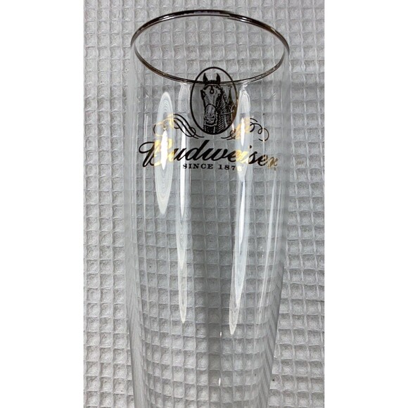 Vintage Budweiser Beer Pilsner Style Glasses - Gold Rimmed Set of 4 (12 oz) - Picture 3 of 6